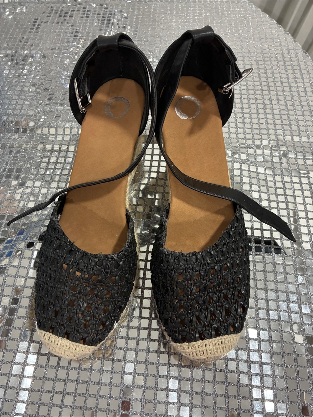 🎈🌹Black Woven Espadrille Ankle-Tie Flats - Brand Unknown